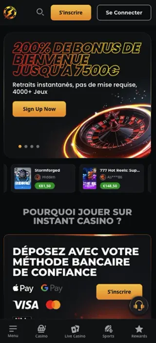 Instant Casino application mobile et compte